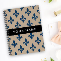Fleur de Lis, marinblå på beige, kunglig, Ditt nam