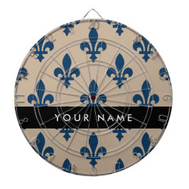 Fleur de Lis, Marinblå på Beige, Kunglig, Ditt Nam Darttavla