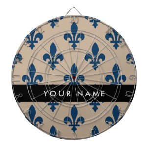 Fleur de Lis, Marinblå på Beige, Kunglig, Ditt Nam Darttavla