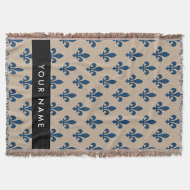 Fleur de Lis, Marinblå på Beige, Kunglig, Ditt Nam Filt