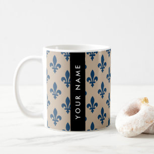 Fleur de Lis, marinblå på beige, kunglig, Ditt Nam Kaffemugg