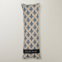 Fleur de Lis, marinblå på beige, kunglig, Ditt nam Kroppskudde
