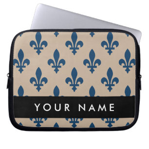 Fleur de Lis, Marinblå på Beige, Kunglig, Ditt Nam Laptop Fodral