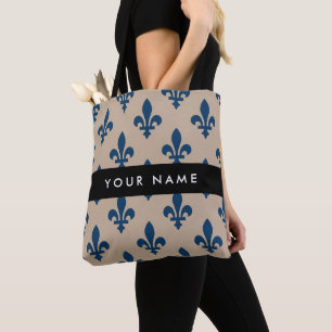 Fleur de Lis, marinblå på beige, kunglig, Ditt nam Tygkasse