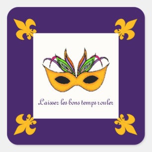 Fleur de Lis Mask Mardi Gras-klistermärken Fyrkantigt Klistermärke