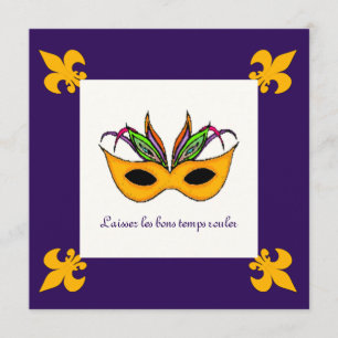 Fleur de Lis Mask Mardi Gras Party Inbjudningar