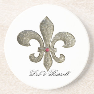 Fleur de lis med beställnings- namn underlägg sandsten