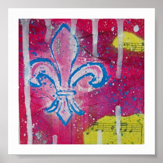 Fleur de Lis med Magenta, blått och Gult Canvas Poster (Framsidan)