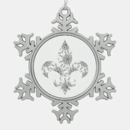 Fleur de Lis med Snöflingor på Snöflinga Pewter Julgransprydnad