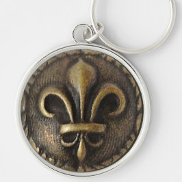 Fleur De Lis Medallion Rund Silverfärgad Nyckelring