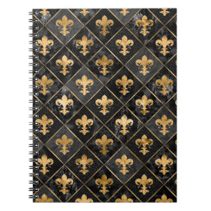 Fleur-de-lis mönster Black Marble och Guld Anteckningsbok
