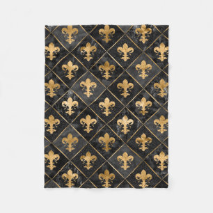 Fleur-de-lis mönster Black Marble och Guld Fleecefilt