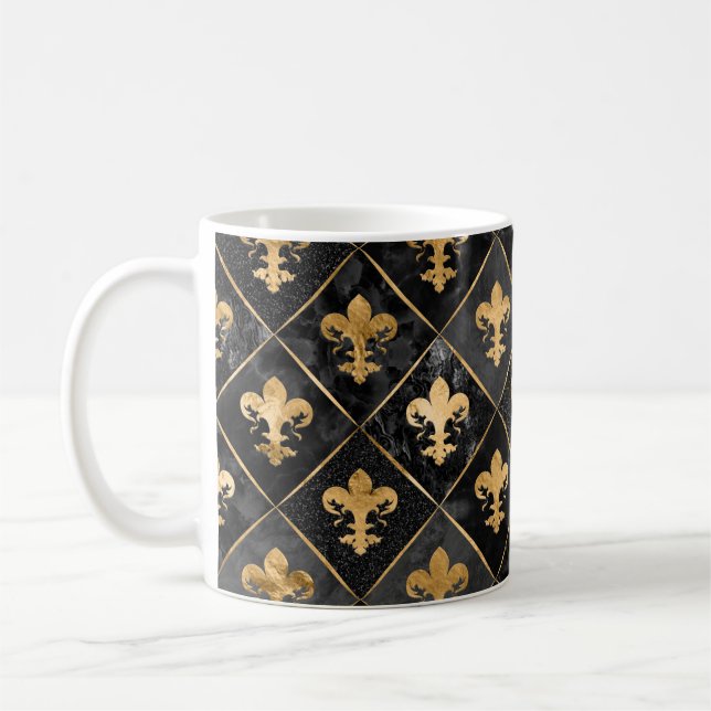 Fleur-de-lis mönster Black Marble och Guld Kaffemugg (Vänster)