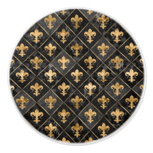 Fleur-de-lis mönster Black Marble och Guld Knopp
