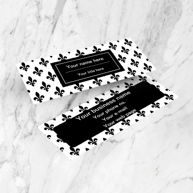 Fleur de Lis Mönster, Fransk, Royal, Black Mini Visitkort (Skapare uppladdad)