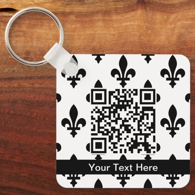 Fleur de Lis Mönster, Fransk, Royal, Black Nyckelring (Framsida)