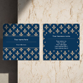 Fleur de Lis Mönster, Fransk, Royal, Cream, Blue Fyrkantigt Visitkort