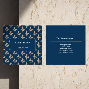 Fleur de Lis Mönster, Fransk, Royal, Cream, Blue Fyrkantigt Visitkort