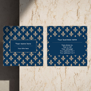 Fleur de Lis Mönster, Fransk, Royal, Cream, Blue Fyrkantigt Visitkort