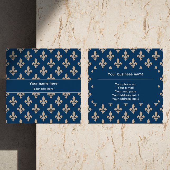 Fleur de Lis Mönster, Fransk, Royal, Cream, Blue Fyrkantigt Visitkort (Skapare uppladdad)