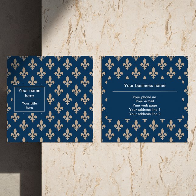 Fleur de Lis Mönster, Fransk, Royal, Cream, Blue Fyrkantigt Visitkort (Skapare uppladdad)