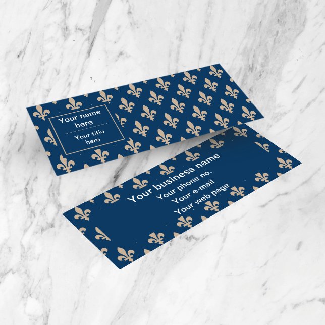 Fleur de Lis Mönster, Fransk, Royal, Cream, Blue Mini Visitkort (Skapare uppladdad)