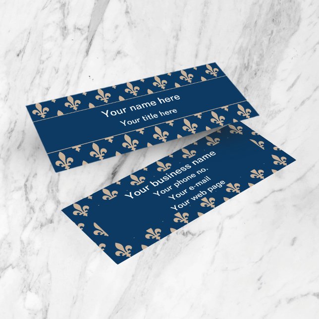 Fleur de Lis Mönster, Fransk, Royal, Cream, Blue Mini Visitkort (Skapare uppladdad)