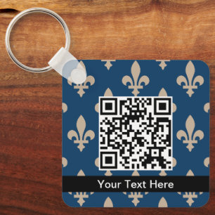 Fleur de Lis Mönster, Fransk, Royal, Cream, Blue Nyckelring