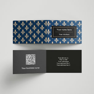 Fleur de Lis Mönster, Fransk, Royal, Cream, Blue Visitkort