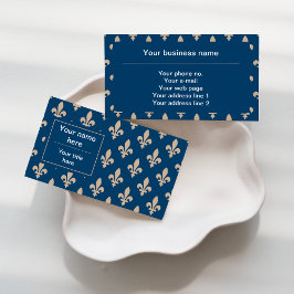 Fleur de Lis Mönster, Fransk, Royal, Cream, Blue Visitkort