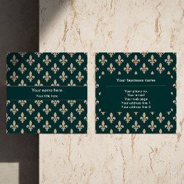 Fleur de Lis Mönster, Fransk, Royal, Cream, Grönt Fyrkantigt Visitkort