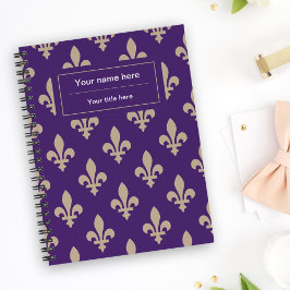 Fleur de Lis Mönster, Fransk, Royal, Cream, Lila Anteckningsbok