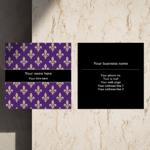 Fleur de Lis Mönster, Fransk, Royal, Cream, Lila Fyrkantigt Visitkort