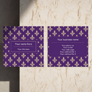 Fleur de Lis Mönster, Fransk, Royal, Cream, Lila Fyrkantigt Visitkort