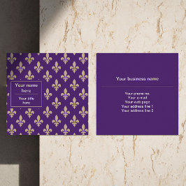 Fleur de Lis Mönster, Fransk, Royal, Cream, Lila Fyrkantigt Visitkort