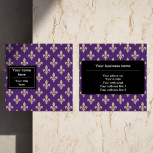 Fleur de Lis Mönster, Fransk, Royal, Cream, Lila Fyrkantigt Visitkort
