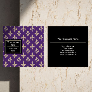 Fleur de Lis Mönster, Fransk, Royal, Cream, Lila Fyrkantigt Visitkort