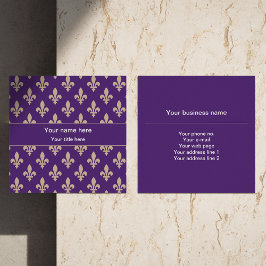 Fleur de Lis Mönster, Fransk, Royal, Cream, Lila Fyrkantigt Visitkort
