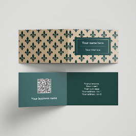 Fleur de Lis Mönster, Fransk, Royal, Grönt Visitkort