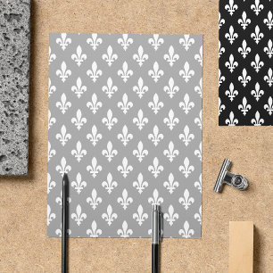 Fleur de Lis Mönster, Fransk, Royal, White Reklamblad
