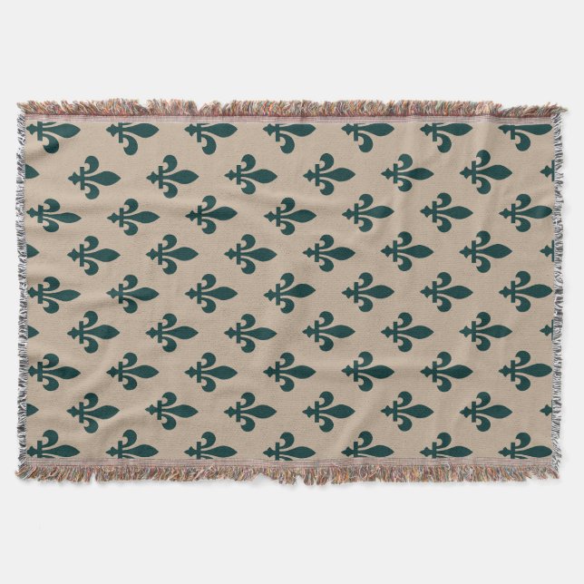 Fleur de Lis-mönster, kunglig fransk grön på kräm Filt (Framsidan)