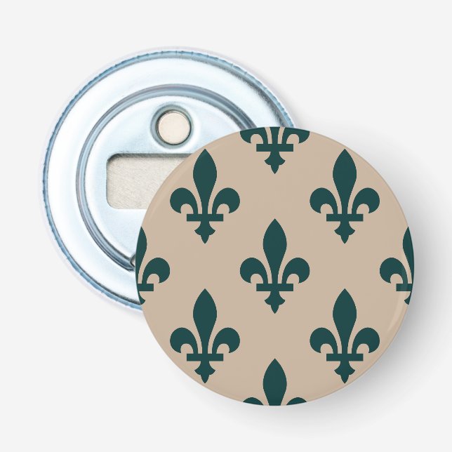 Fleur de Lis-mönster, kunglig fransk grön på kräm Flasköppnare (Framsidan)