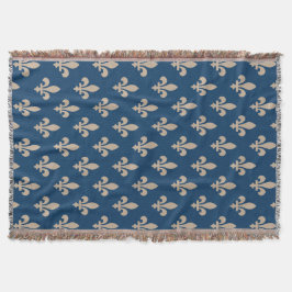 Fleur de Lis-mönster, kunglig fransk, kräm på blå Filt