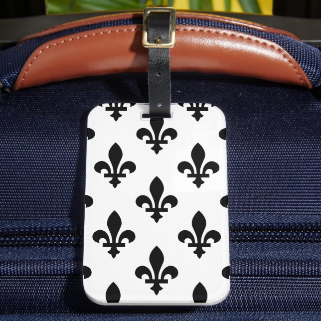 Fleur de Lis-mönster, kunglig fransk, svart på vit Bagagebricka (Framsida Insitu 2)