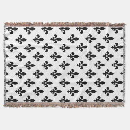 Fleur de Lis-mönster, kunglig fransk, svart på vit Filt