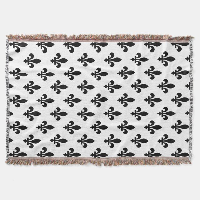 Fleur de Lis-mönster, kunglig fransk, svart på vit Filt (Framsidan)