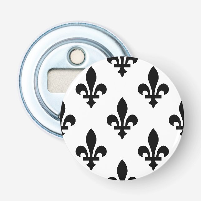 Fleur de Lis-mönster, kunglig fransk, svart på vit Flasköppnare (Framsidan)