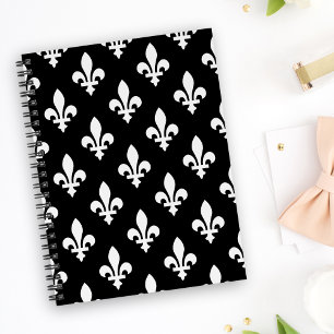 Fleur de Lis-mönster, Kunglig Fransk, Vit på Svart Anteckningsbok
