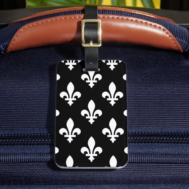 Fleur de Lis-mönster, kunglig fransk, vit på svart Bagagebricka (Framsida Insitu 2)