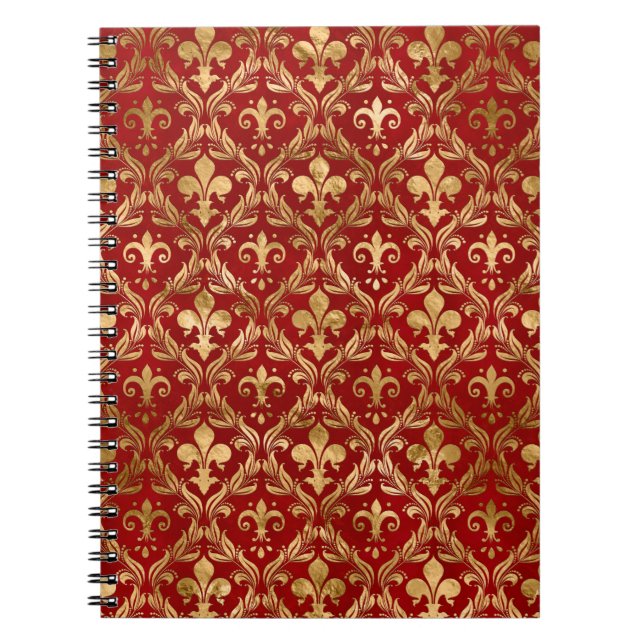 Fleur-de-lis mönster lyxröd anteckningsbok (Framsidan)
